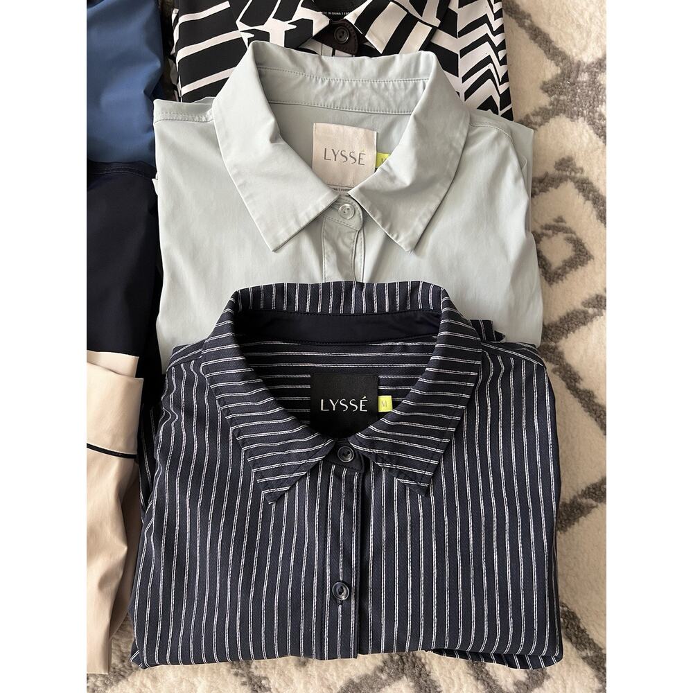 LYSSE Bundle Of 8 Solid Print Button Down Wrinkle Resistant Career Blouses Tops - Picture 2 of 16